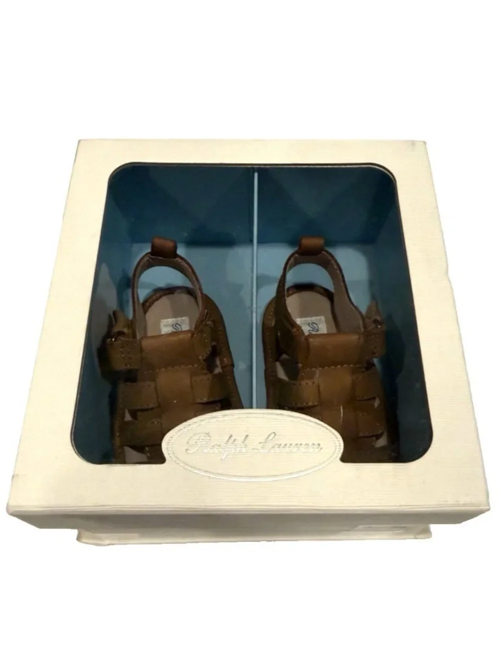 Ralph Lauren Darrell Leather Sandals Tan Crazyhorse Infant Baby Buckle Box Sz 2